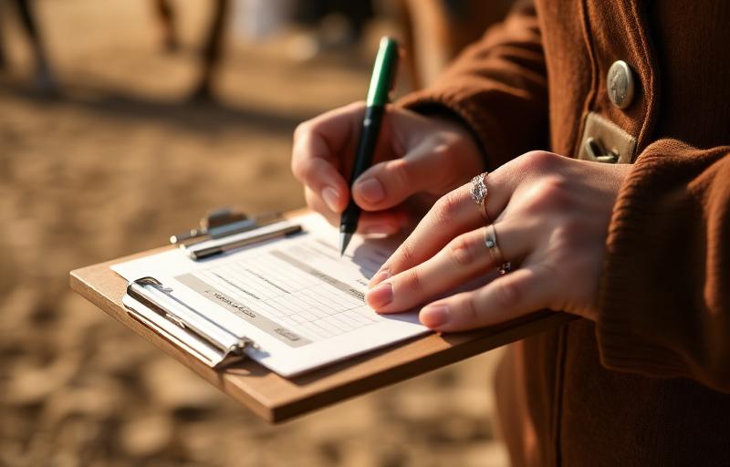 Person filling out entry forms at an equestrian event