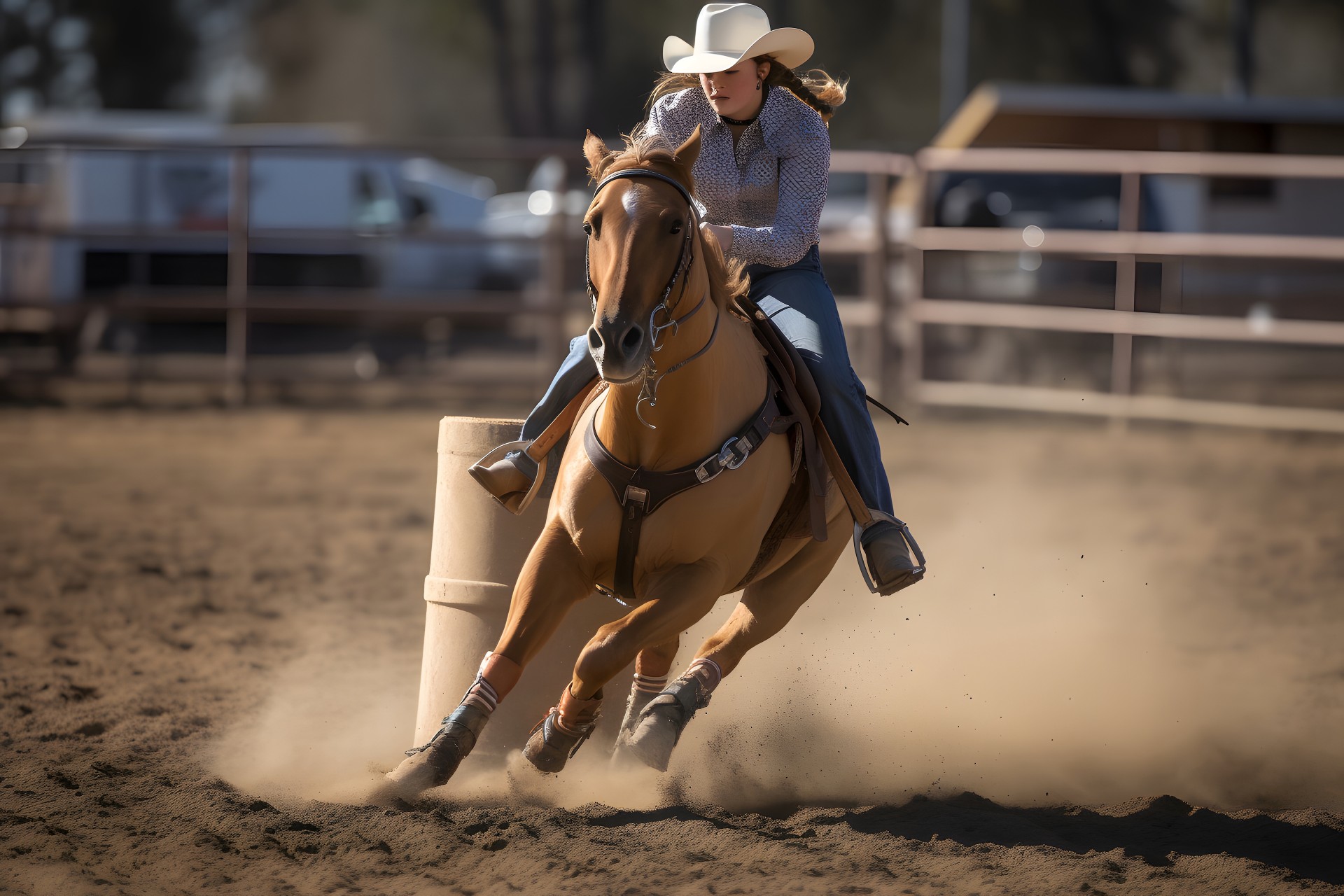 Barrel racing at a rodeo event